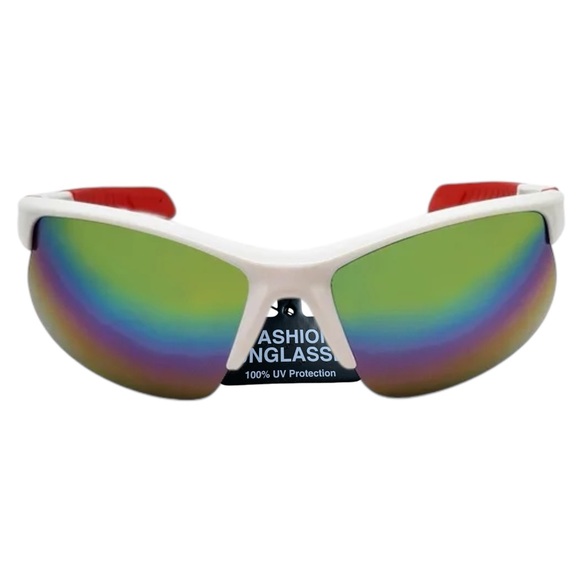 Sports Wrap Semi Rim Rainbow Fashion Sunglasses - Picture 4 of 12